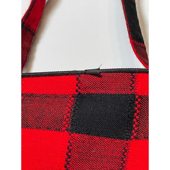 Embroidered CallaLily Flowers Red and Black Plaid Crossbody Bag - Picture 3 of 6